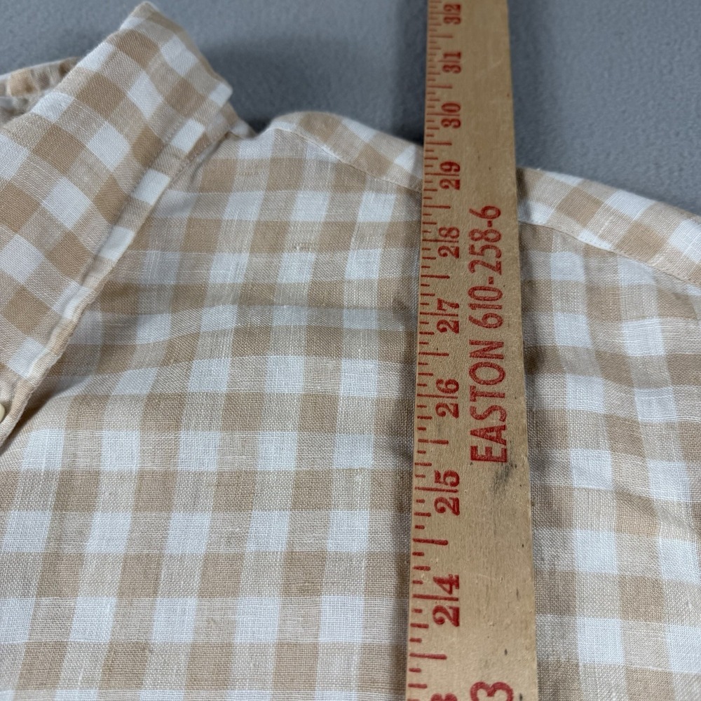 Brooks Brothers Mens XXL Tan White Gingham Linen Shirt Regent Fit Button Down - Picture 7 of 9